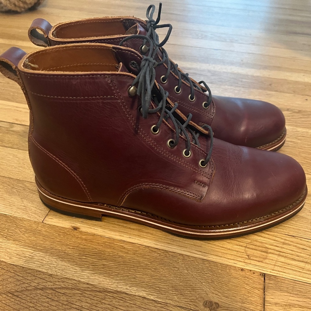Helm Leather Boots—Zind Mens 10.5D Made in the USA Horween Chromexcel Burgundy